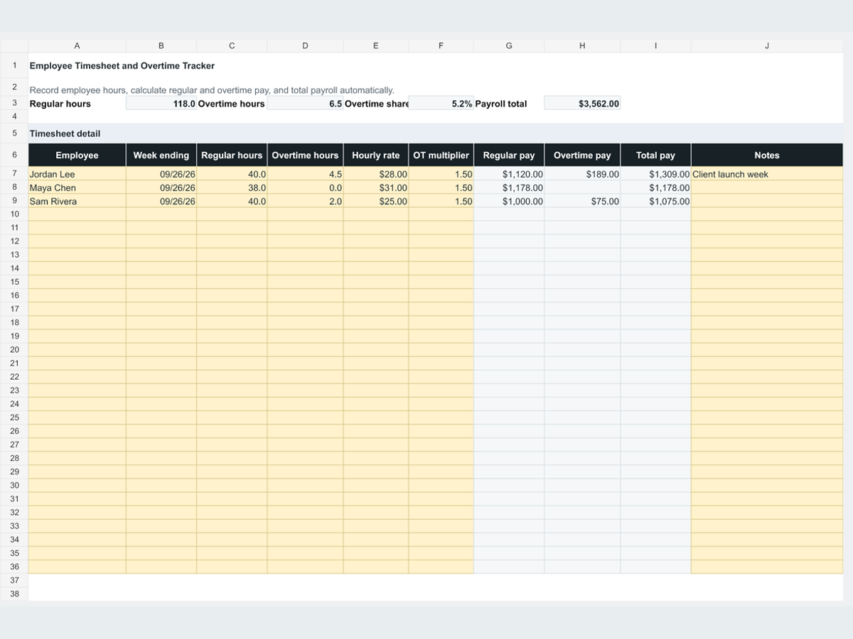 Employee Timesheet & Overtime Tracker