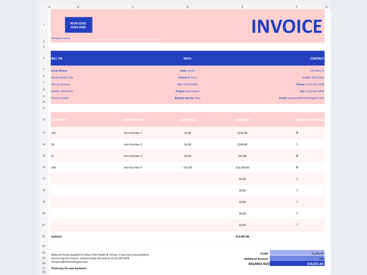 Small Business Sales Invoice Template