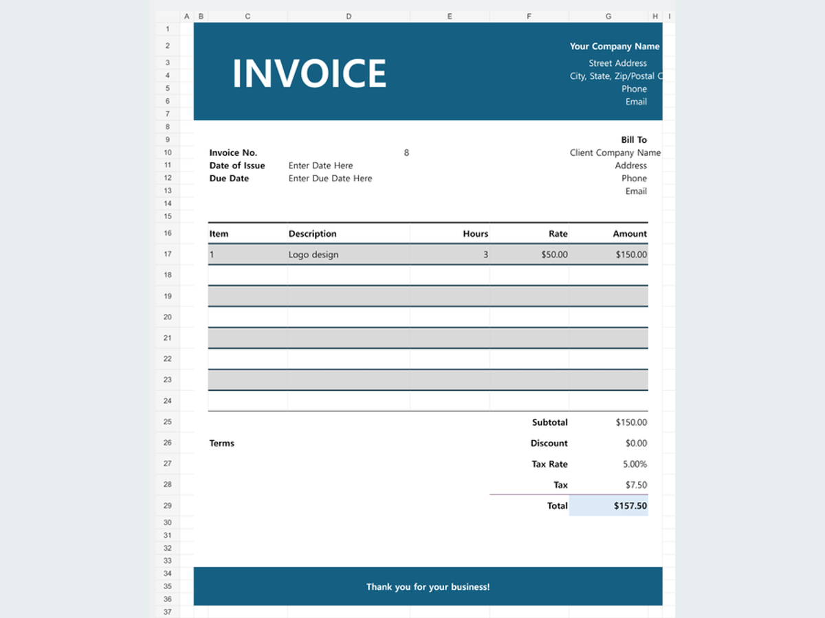 Blue Timesheet Invoice Template