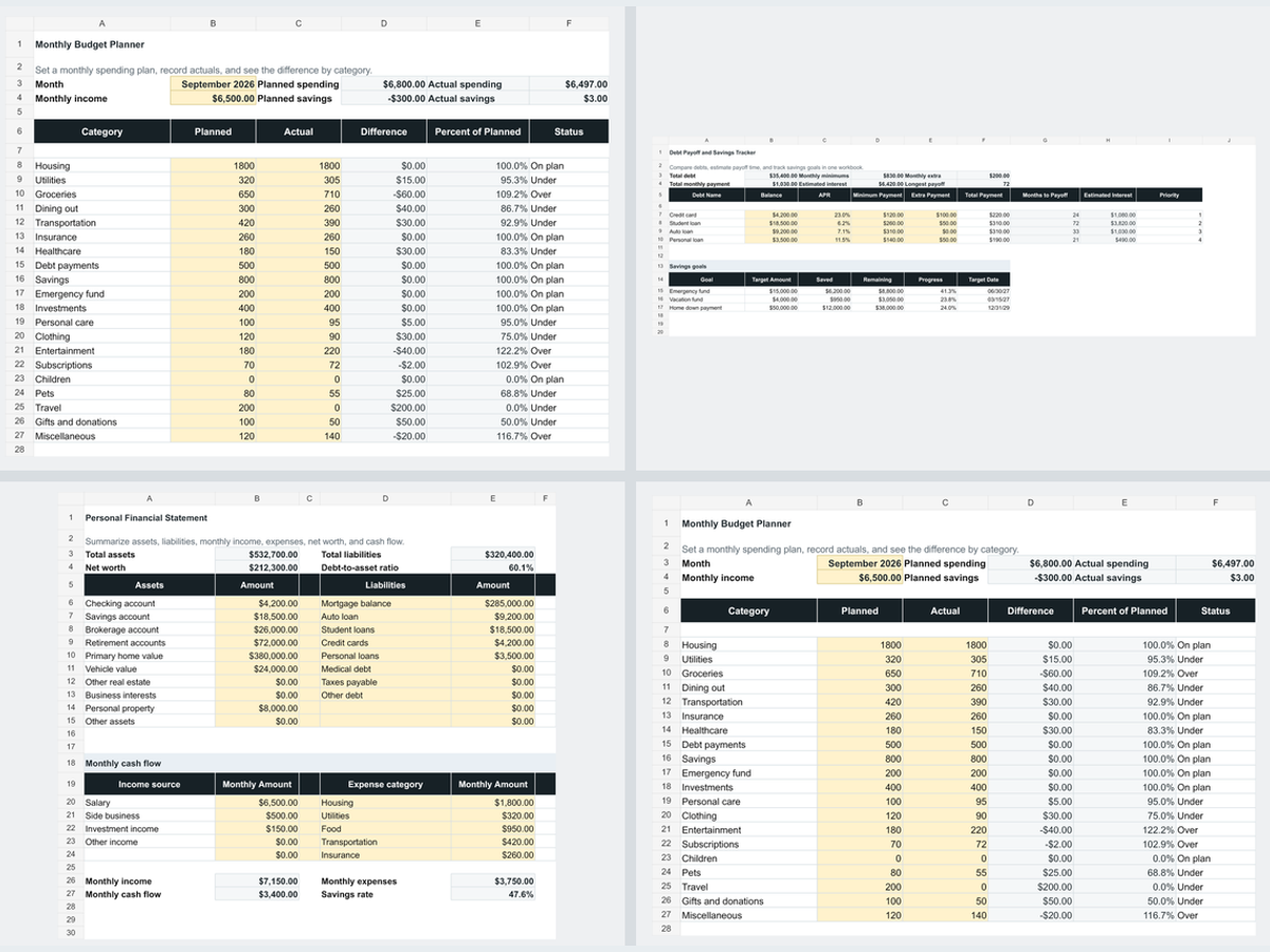 Personal Finance & Budget Spreadsheet Pack