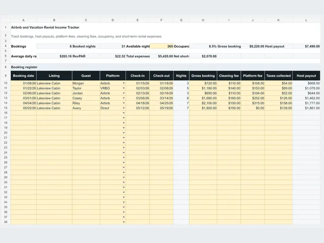 Airbnb Spreadsheet Template