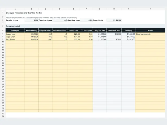 Employee Timesheet & Overtime Tracker