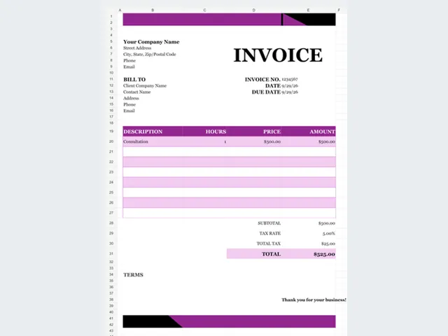 Modern Corporate Timesheet Invoice Template