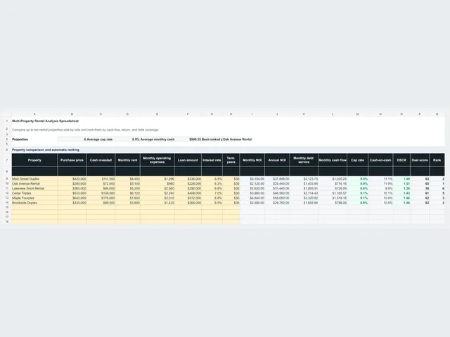 Multi-Property Rental Analysis Spreadsheet
