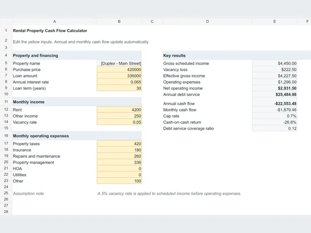 Rental Property Cash Flow Calculator