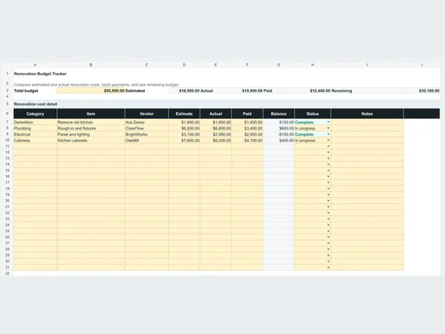 Renovation Budget Tracker