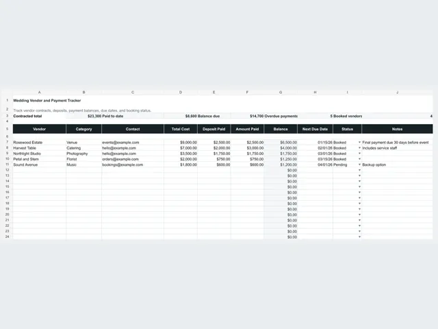 Wedding Vendor & Payment Tracker